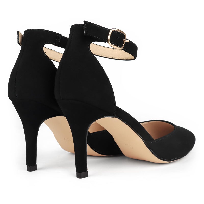JOY IN LOVE Closed Toe Heels Pumps for Women 3IN Stiletto Pointed Toe Ankle Strap Heels Black Nubuck US6 - Image 5