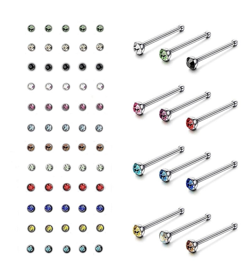 VAMA FASHIONS 60 PCS Multicolor Stone Nosering 3 MM Surgical Steel Nosepin Studs Multiple Tiny Nose Pin Nose Stud piercing Round For Women & Girls - Image 1