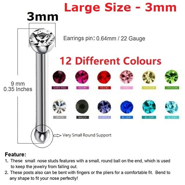 VAMA FASHIONS 60 PCS Multicolor Stone Nosering 3 MM Surgical Steel Nosepin Studs Multiple Tiny Nose Pin Nose Stud piercing Round For Women & Girls - Image 3