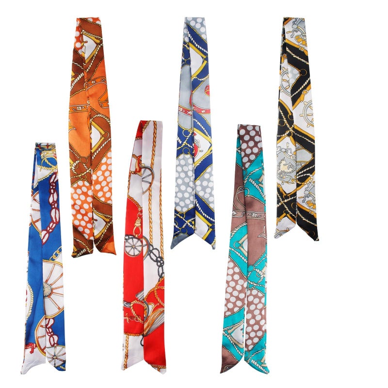 Asofelk 7PCS Women Head Neckerchief Purse Scar, Band Narrow Scarf Ribbon Satin Scarfs, Women Handbag Scarf for Woman Wrap Fashion Gifts, Woman Head Neckerchiefing Purse/ Neckerchief Scarfs (Mixed Styles) - Image 2