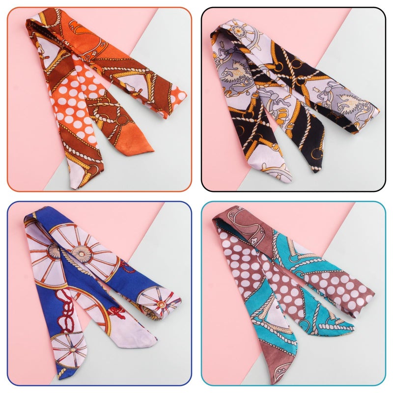 Asofelk 7PCS Women Head Neckerchief Purse Scar, Band Narrow Scarf Ribbon Satin Scarfs, Women Handbag Scarf for Woman Wrap Fashion Gifts, Woman Head Neckerchiefing Purse/ Neckerchief Scarfs (Mixed Styles) - Image 4