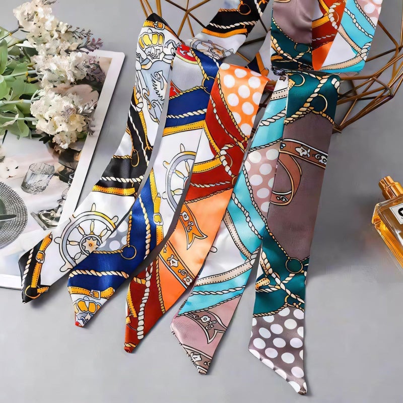 Asofelk 7PCS Women Head Neckerchief Purse Scar, Band Narrow Scarf Ribbon Satin Scarfs, Women Handbag Scarf for Woman Wrap Fashion Gifts, Woman Head Neckerchiefing Purse/ Neckerchief Scarfs (Mixed Styles) - Image 5