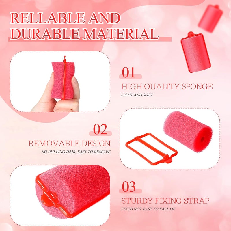 Geyoga 18 Pieces Red Foam Hair Rollers Large Hair Curlers Sponge Rollers for Heatles to Sleep in a Curl for Women's Short and Long Hairs Styling (1.4 x 2.6 Inches) - Image 3