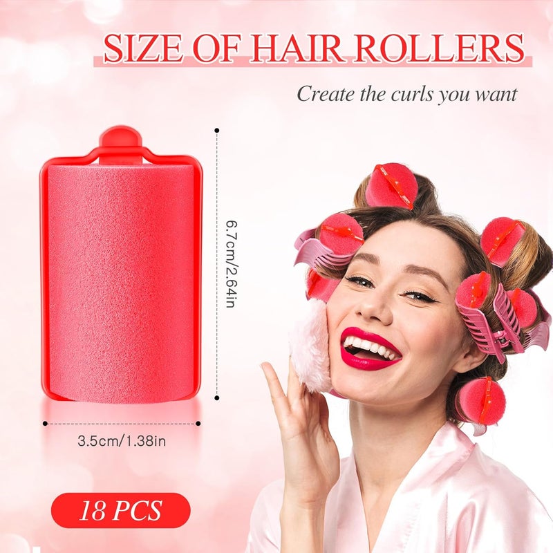 Geyoga 18 Pieces Red Foam Hair Rollers Large Hair Curlers Sponge Rollers for Heatles to Sleep in a Curl for Women's Short and Long Hairs Styling (1.4 x 2.6 Inches) - Image 2