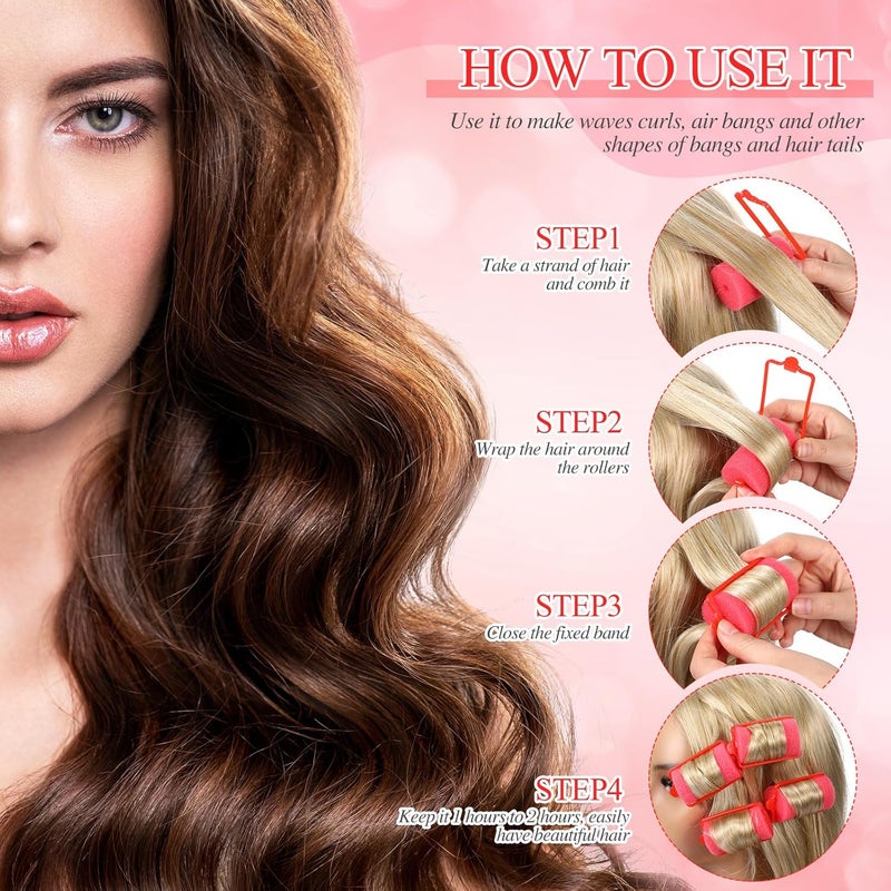 Geyoga 18 Pieces Red Foam Hair Rollers Large Hair Curlers Sponge Rollers for Heatles to Sleep in a Curl for Women's Short and Long Hairs Styling (1.4 x 2.6 Inches) - Image 5