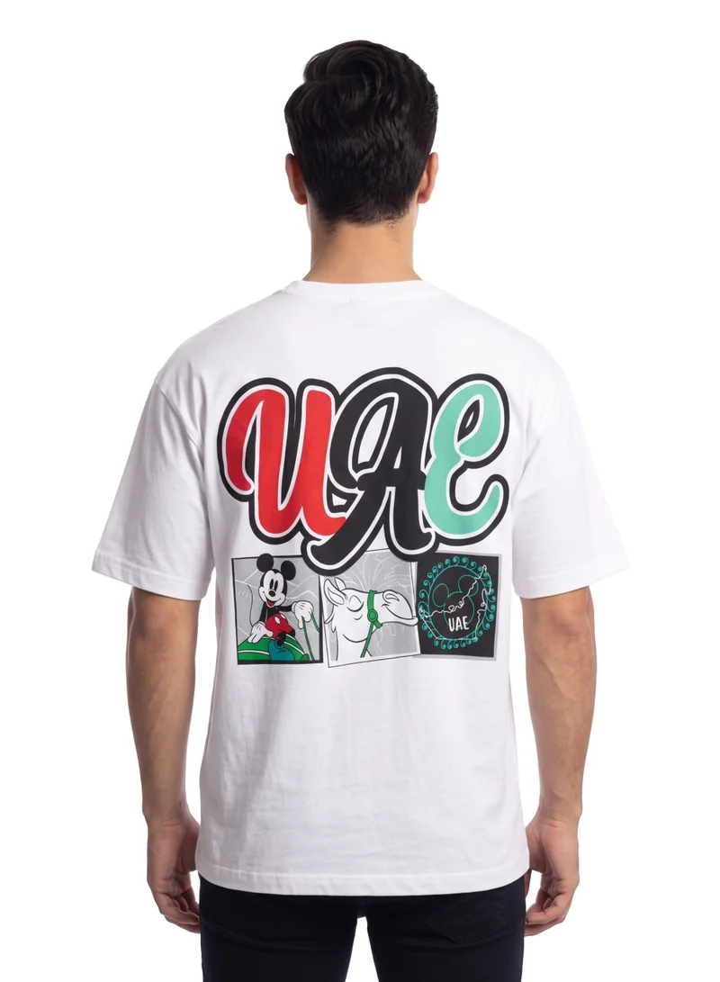 ديزني Disney Mickey Mouse UAE National Day Men’s Drop Shoulder T-Shirt | Back Print Casual Cotton Crew Neck Tee