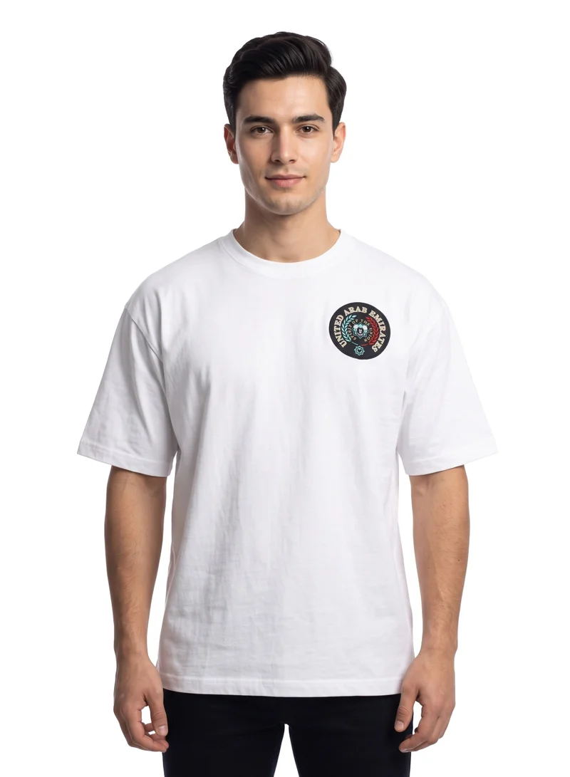 Disney Mickey Mouse UAE National Day Men’s Drop Shoulder T-Shirt | Oversized Back Print Casual Cotton Crew Neck Tee