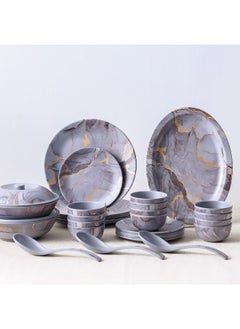 DANUBE HOME Urmi Matt 32-Piece Melamine Dinner Set – Elegant, Durable & Lightweight Dinnerware for 6, Break-Resistant, Ideal for Daily Use, Parties, Outdoor Dining & Family Meals Grey Gold  - Image 4