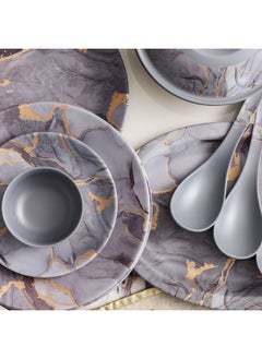 DANUBE HOME Urmi Matt 32-Piece Melamine Dinner Set – Elegant, Durable & Lightweight Dinnerware for 6, Break-Resistant, Ideal for Daily Use, Parties, Outdoor Dining & Family Meals Grey Gold  - Image 3