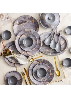 DANUBE HOME Urmi Matt 32-Piece Melamine Dinner Set – Elegant, Durable & Lightweight Dinnerware for 6, Break-Resistant, Ideal for Daily Use, Parties, Outdoor Dining & Family Meals Grey Gold  - Image 1