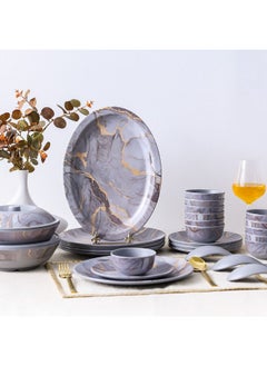 DANUBE HOME Urmi Matt 32-Piece Melamine Dinner Set – Elegant, Durable & Lightweight Dinnerware for 6, Break-Resistant, Ideal for Daily Use, Parties, Outdoor Dining & Family Meals Grey Gold  - Image 5