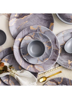 DANUBE HOME Urmi Matt 32-Piece Melamine Dinner Set – Elegant, Durable & Lightweight Dinnerware for 6, Break-Resistant, Ideal for Daily Use, Parties, Outdoor Dining & Family Meals Grey Gold  - Image 2