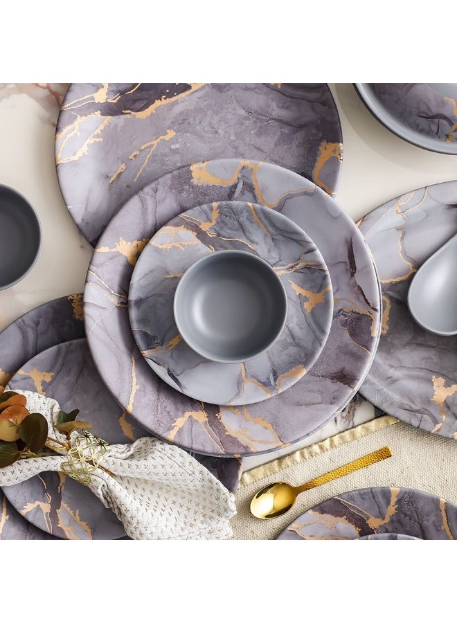 DANUBE HOME Urmi Matt 32-Piece Melamine Dinner Set – Elegant, Durable & Lightweight Dinnerware for 6, Break-Resistant, Ideal for Daily Use, Parties, Outdoor Dining & Family Meals Grey Gold - Image 2