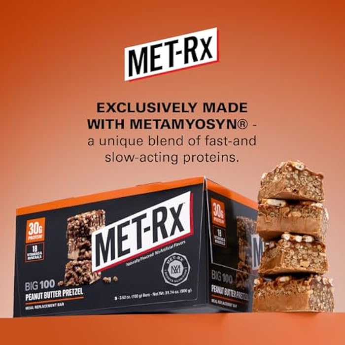 MET-Rx Big 100 Colossal Protein Bars, Great as Healthy Meal Replacement, Snack, and Help Support Energy, Peanut Butter Pretzel, With Vitamin A, Vitamin C, and Zinc, 100 g, (Pack of 9) - Image 2