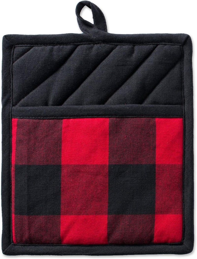 DII DII Buffalo Check Kitchen Collection Classic Farmhouse Kitchen Set Potholder Red  Black 2 Piece  - Image 2