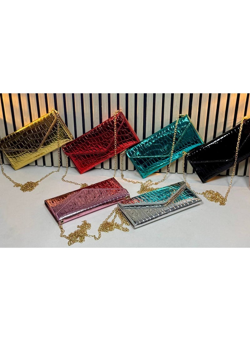 zoba Small women's handbag and shoulder bag with a luxurious gold chain - elegant design with a crocodile leather pattern - multiple pockets for cards and money with an internal zipper - high-quality material - ideal for daily use, occasions and evenings (black) - Image 4