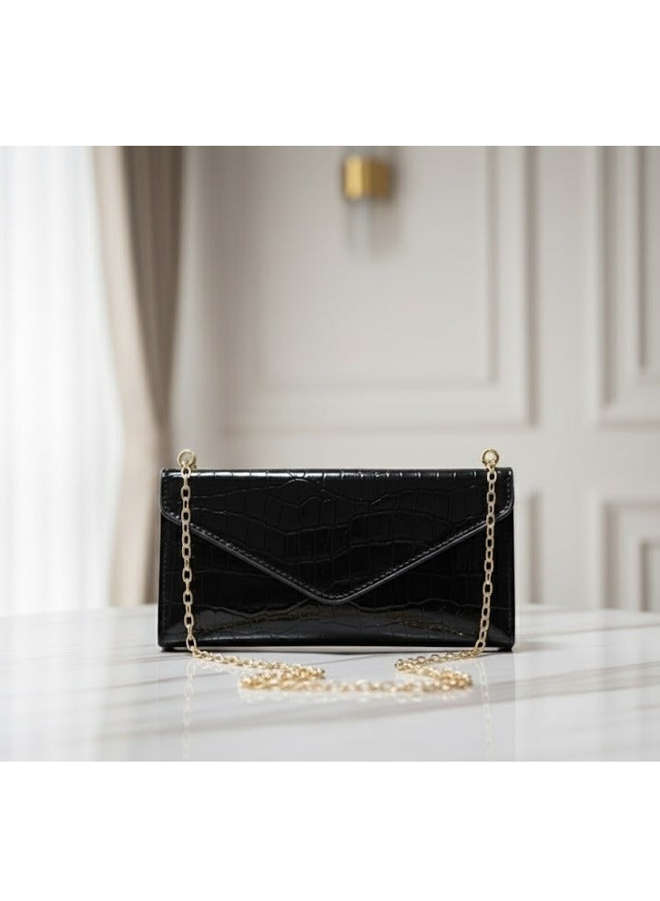 zoba Small women's handbag and shoulder bag with a luxurious gold chain - elegant design with a crocodile leather pattern - multiple pockets for cards and money with an internal zipper - high-quality material - ideal for daily use, occasions and evenings (black) - Image 1
