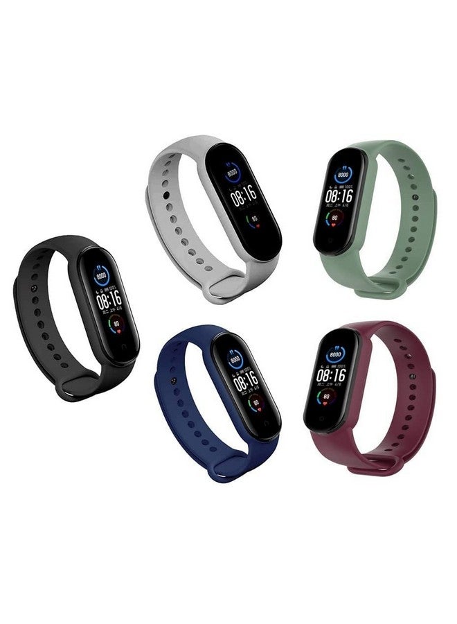 INEFABLE أحزمة ساعة INEFABLE Mi SmartWatch 5 و 6 الأصلية لساعة Mi Band M5 و M6 حزام ساعة سيليكون ناعم قابل للتعديل - أسود-أزرق-نبيذي-رمادي فاتح-أخضر فاتح (عبوة من 5) - Image 1