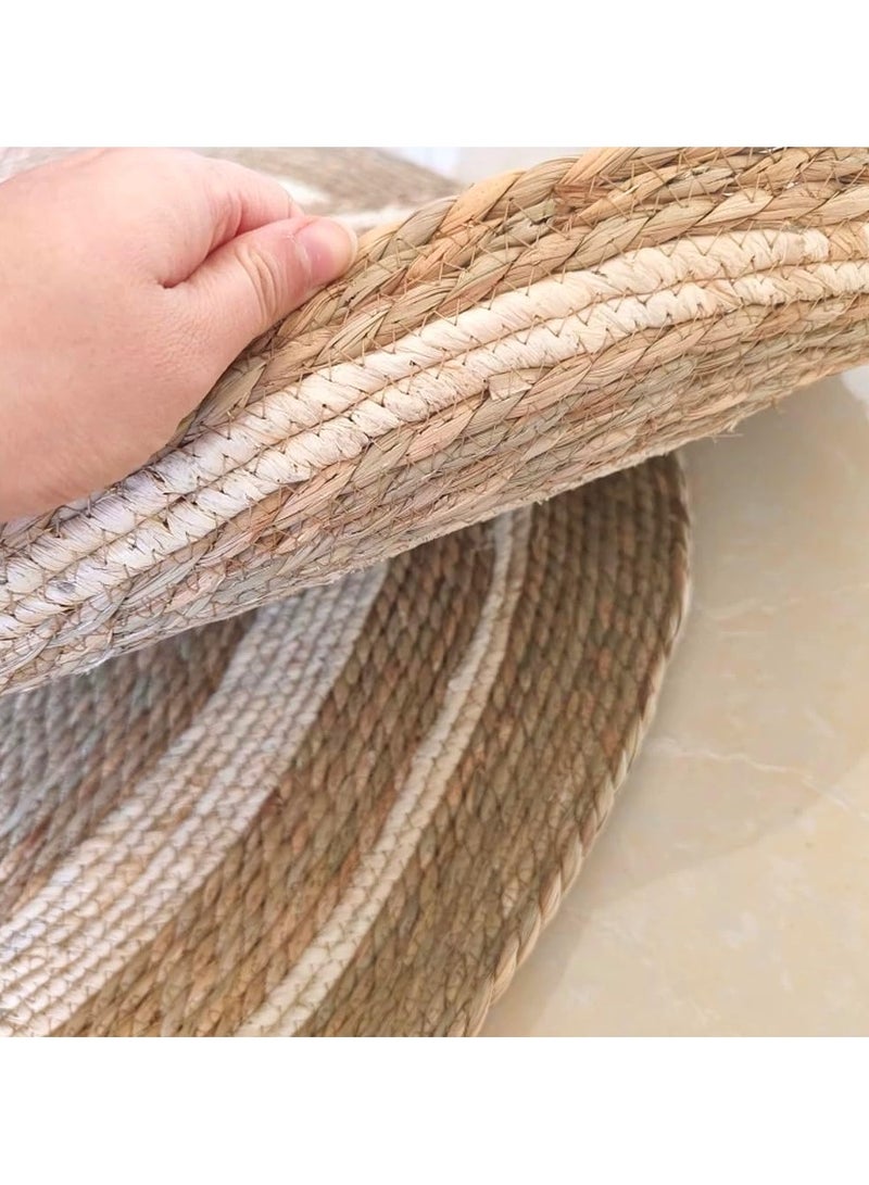 LINGWEI Natural Handwoven Oval Jute Area Rug with White Line Rustic Farmhouse Decor for Living Room Bedroom or Entryway Eco Friendly & Durable - Image 5