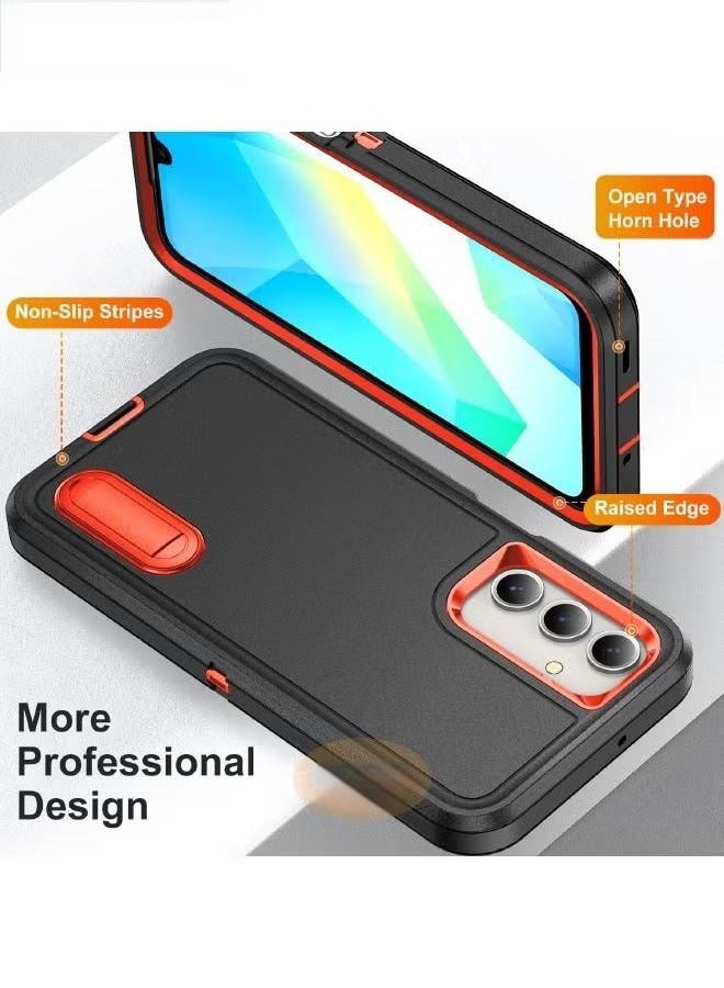 جراب سامسونج جالاكسي A16 مع حامل ، جراب هاتف متين مقاوم للصدمات من 3 طبقات ، [مقاوم للصدمات] [مقاوم للسقوط] [مقاوم للغبار] غطاء واقي احترافي لسامسونج جالاكسي A16 ، أسود برتقالي - Image 2