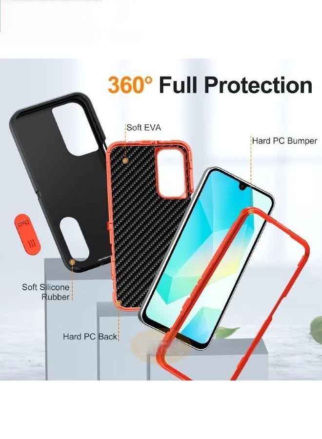 جراب سامسونج جالاكسي A16 مع حامل ، جراب هاتف متين مقاوم للصدمات من 3 طبقات ، [مقاوم للصدمات] [مقاوم للسقوط] [مقاوم للغبار] غطاء واقي احترافي لسامسونج جالاكسي A16 ، أسود برتقالي - Image 3