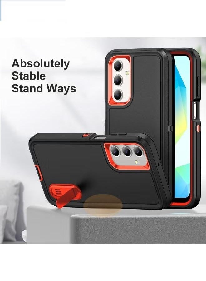 جراب سامسونج جالاكسي A16 مع حامل ، جراب هاتف متين مقاوم للصدمات من 3 طبقات ، [مقاوم للصدمات] [مقاوم للسقوط] [مقاوم للغبار] غطاء واقي احترافي لسامسونج جالاكسي A16 ، أسود برتقالي - Image 5