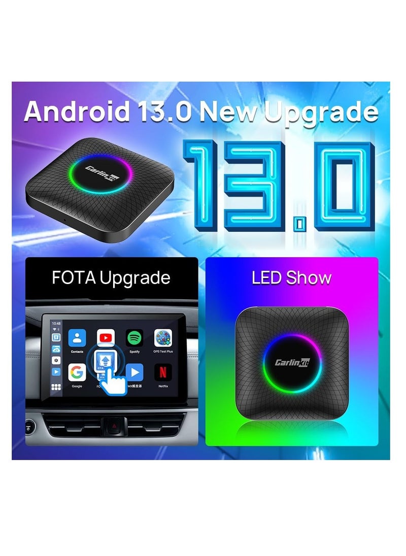 Carlinkit Carlinkit Newest Android 13.0 Ai Box LED, 8+128GB with Qualcomm 8-cores, 3-in-1 Wireless CarPlay/Android Auto Comes with Play Store, Streaming Video, Only for The Vehicle with Wired CarPlay  - Image 2