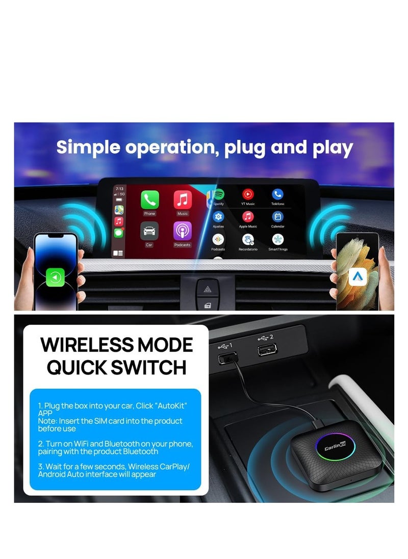 Carlinkit Carlinkit Newest Android 13.0 Ai Box LED, 8+128GB with Qualcomm 8-cores, 3-in-1 Wireless CarPlay/Android Auto Comes with Play Store, Streaming Video, Only for The Vehicle with Wired CarPlay  - Image 5