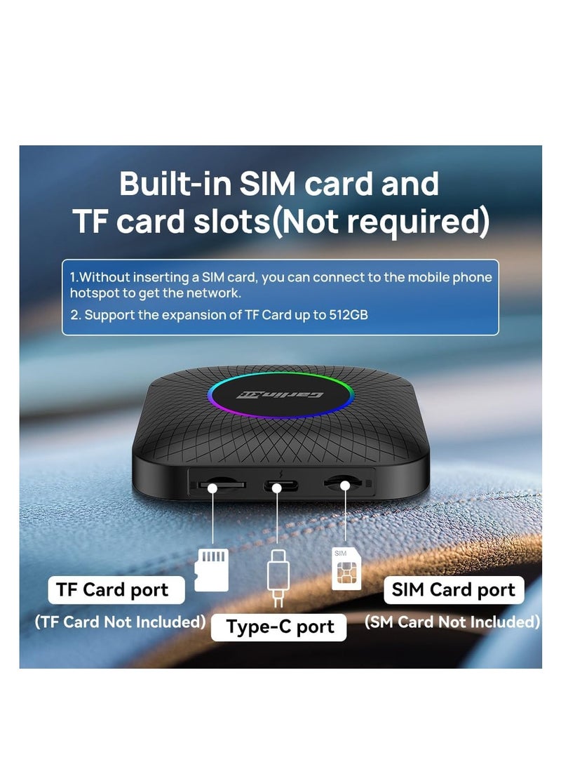 Carlinkit Newest Android 13.0 Ai Box LED, 8+128GB with Qualcomm 8-cores, 3-in-1 Wireless CarPlay/Android Auto Comes with Play Store, Streaming Video, Only for The Vehicle with Wired CarPlay