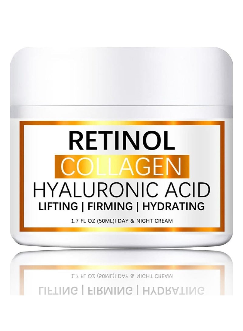 Retinol Cream for Face, Anti-Aging Moisturizer with Hyaluronic Acid & Vitamin E, Collagen Cream for Wrinkles & Dark Spots, Night Cream for Youthful Skin (1.7 Oz) - Image 1