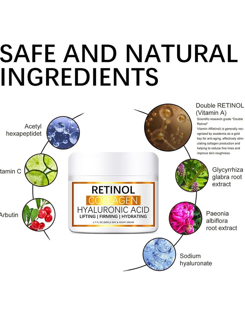 Retinol Cream for Face, Anti-Aging Moisturizer with Hyaluronic Acid & Vitamin E, Collagen Cream for Wrinkles & Dark Spots, Night Cream for Youthful Skin (1.7 Oz) - Image 3