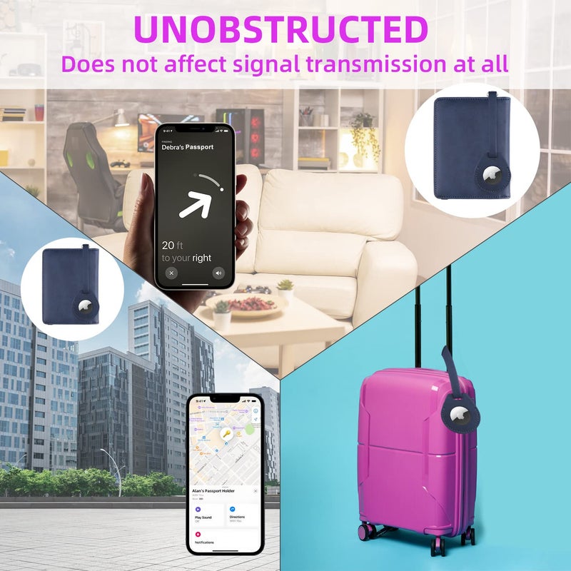 WALNEW AirTag Passport Holder, PU Leather Airtag Wallet RFID Blocking Passport Cover Travel Essentials Case for Women Men (Navy Blue) - Image 5