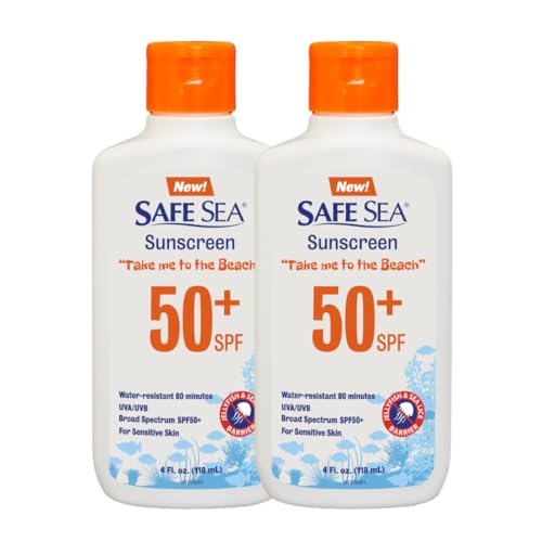 Safe Sea Jellyfish Sting-Blocking Sunscreen, SPF 50+ Lotion 4oz, Waterproof, Biodegradable â€“ Body and Face Sunscreen, Anti-Jellyfish and Sea-Lice sting protection. 4 Fl Oz (Pack of 2) - Image 1