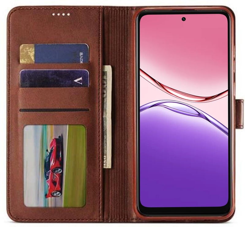 SHINESTAR Oppo K13x 5G Flip Back Cover | PU Leather Flip Cover Wallet Case with TPU Silicone Case Back Cover for Oppo K13x 5G - Classic Brown - Image 3