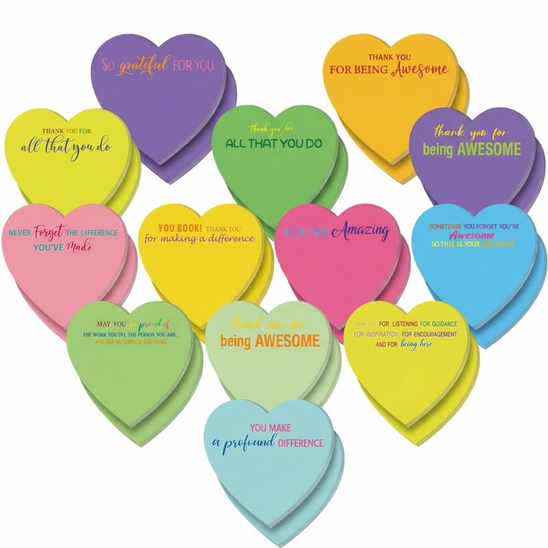 Teling 24 Pack Valentine's Day Sticky Notes Heart Shape Sticky Notes 3 x 3 Inch Thank You Notepads Bulk Cute Memo Pads for Galentines Party Gifts School Office Supplies (Bright) - Image 1