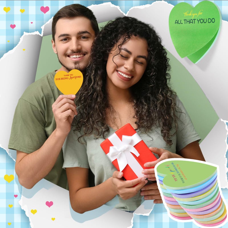 Teling 24 Pack Valentine's Day Sticky Notes Heart Shape Sticky Notes 3 x 3 Inch Thank You Notepads Bulk Cute Memo Pads for Galentines Party Gifts School Office Supplies (Bright) - Image 2