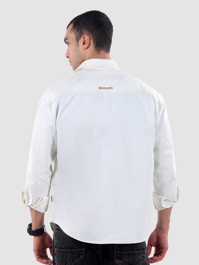 Beyoung White Dual Pocket Contrast Stitch Shirt - Image 3