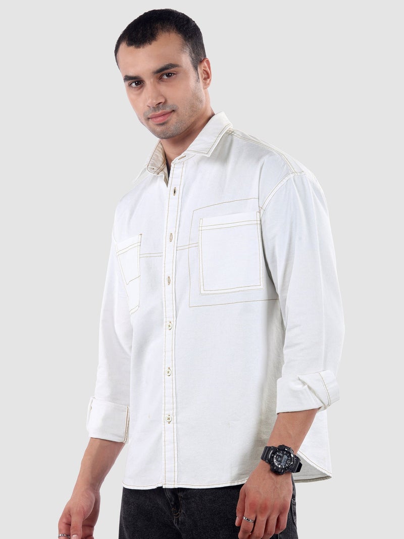 Beyoung White Dual Pocket Contrast Stitch Shirt - Image 2