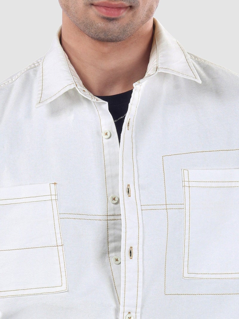 Beyoung White Dual Pocket Contrast Stitch Shirt - Image 4