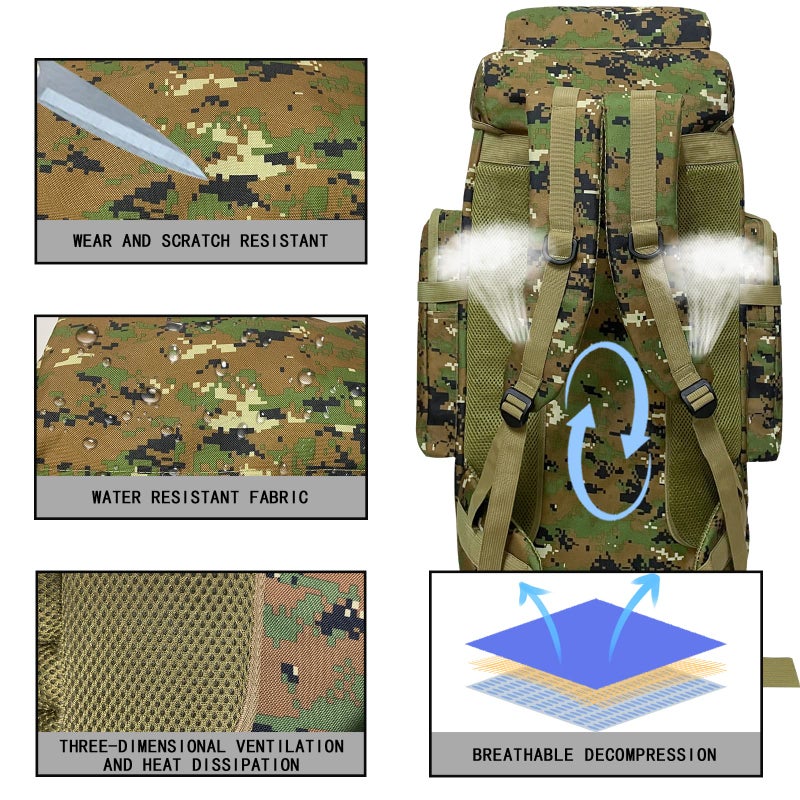 80L Rucksack Hiking Backpack 80 Litre MOLLE Backpack Men Waterproof Large Capacity Camping Military Tactical Backpack - Image 5