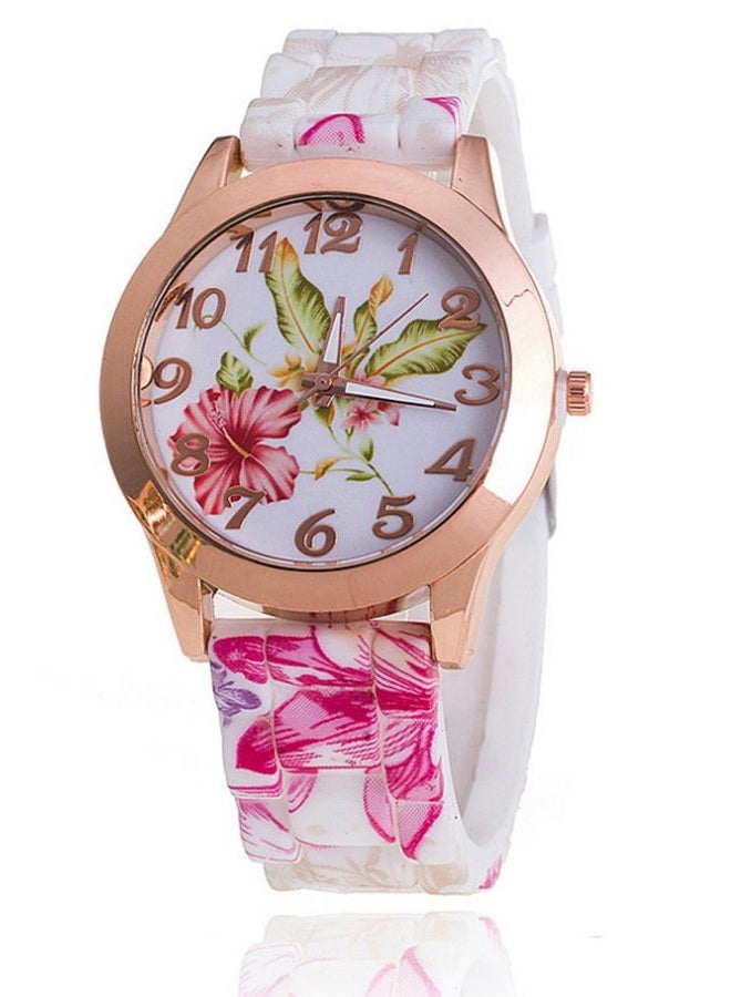 CdyBox Women Ladies Girls Floral Dial Silicone Band Analog Watches Rose Gold Tone Numbers (5 Pack) - Image 2