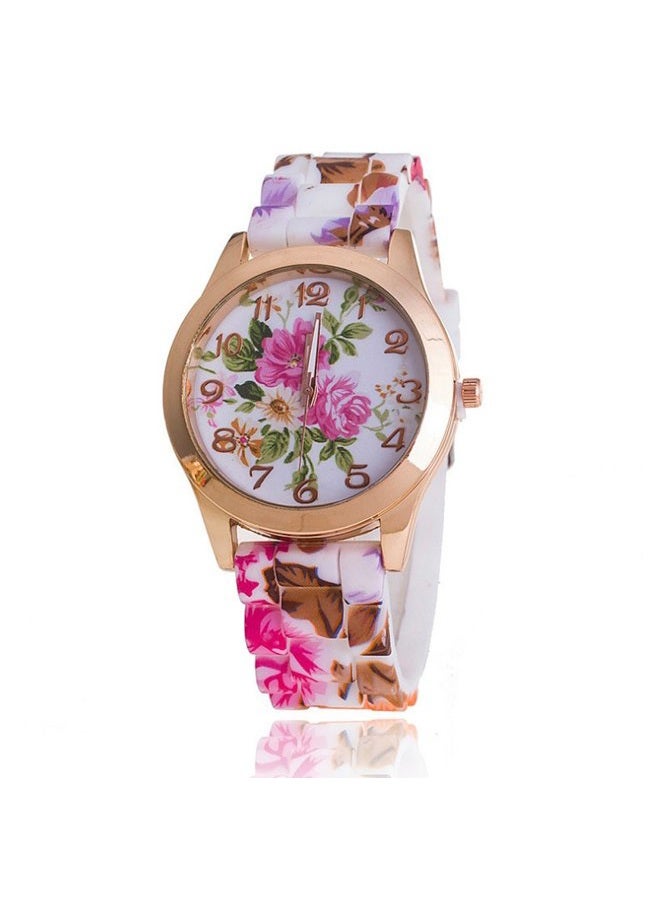 CdyBox Women Ladies Girls Floral Dial Silicone Band Analog Watches Rose Gold Tone Numbers (5 Pack) - Image 4