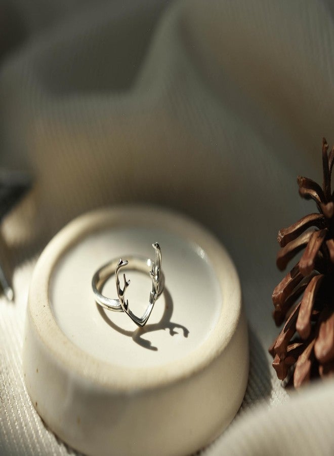 ايرافيدا خاتم إيرافيدا "روح الغابة" الساحر المصنوع من قرن الوعل من الفضة الإسترليني عيار 925 | مجوهرات فضية مستوحاة من الطبيعة | خاتم فريد من نوعه على شكل قرن الوعل بمقاس 10 - Image 2