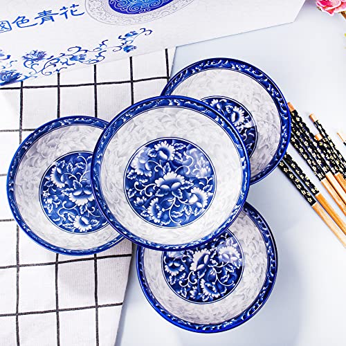 Whitenesser Blue and White Porcelain Rice Bowls Set of 4 with Bamboo Chopsticks, 12 oz Hand-Painted Ceramic Soup Bowls for Family, Traditional Floral Noodle Bowls in Premium Gift Box, Microwave Safe - Image 4