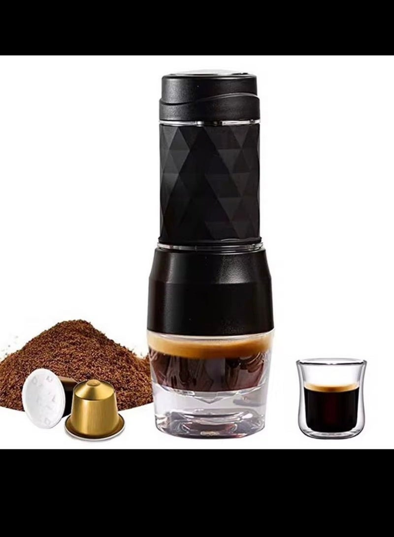 ماكينة صنع قهوة الإسبريسو - ماكينة صنع قهوة يدوية صغيرة محمولة بسعة كوب واحد، يمكنها صنع رغوة الحليب، متوافقة مع القهوة المطحونة أو الكبسولات - Image 3