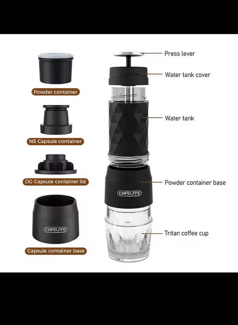 ماكينة صنع قهوة الإسبريسو - ماكينة صنع قهوة يدوية صغيرة محمولة بسعة كوب واحد، يمكنها صنع رغوة الحليب، متوافقة مع القهوة المطحونة أو الكبسولات - Image 4