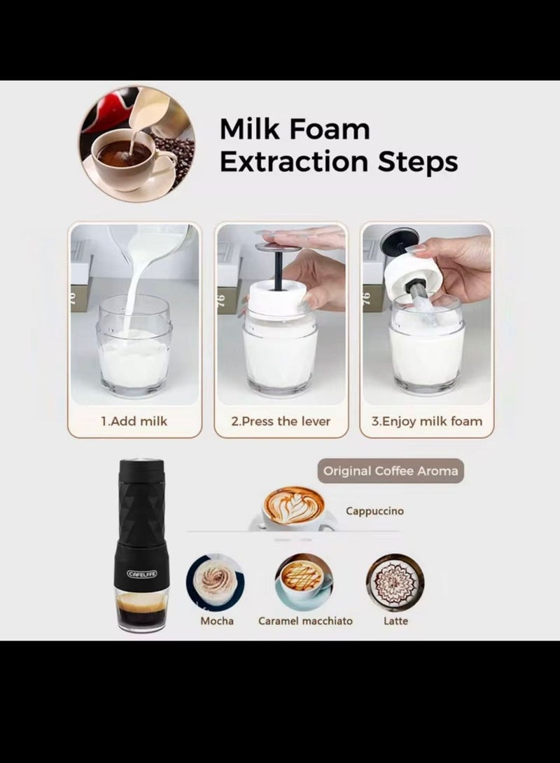 ماكينة صنع قهوة الإسبريسو - ماكينة صنع قهوة يدوية صغيرة محمولة بسعة كوب واحد، يمكنها صنع رغوة الحليب، متوافقة مع القهوة المطحونة أو الكبسولات - Image 5