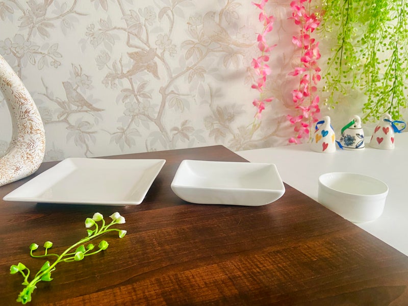 ALTAICA White Porcelain Ceramic Serving Platter Set of Three for Snacks, Starter, Salad, Pasta, Perfect for Modern Kitchen - Image 1