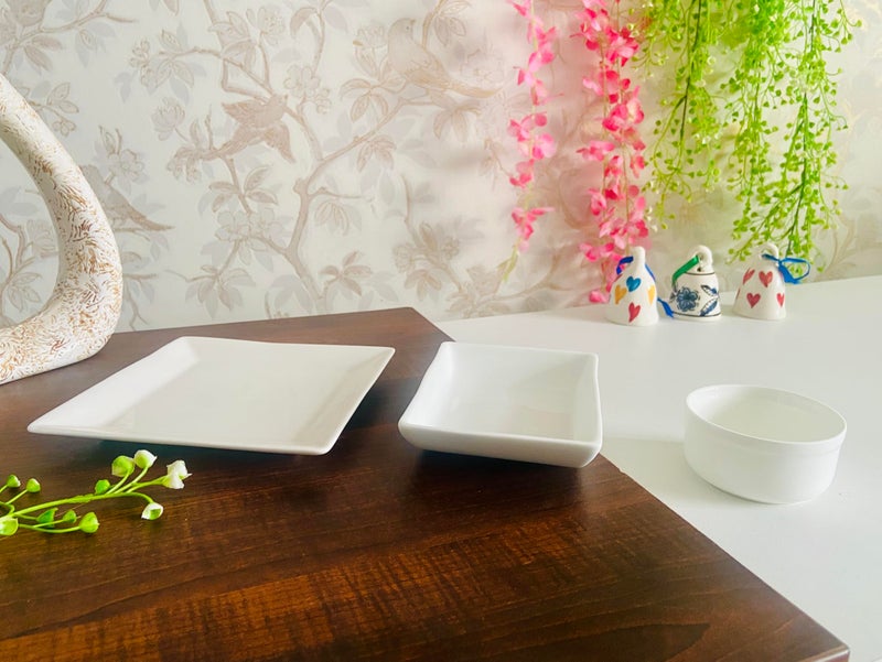 ALTAICA White Porcelain Ceramic Serving Platter Set of Three for Snacks, Starter, Salad, Pasta, Perfect for Modern Kitchen - Image 2