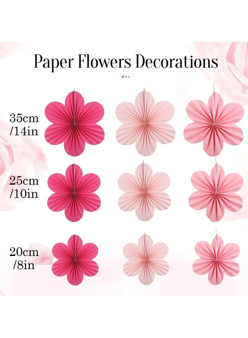 جيفت ديكورات ورقية، 9 قطع، مراوح زهور ورقية، ديكورات خلفية زهور ورقية، ديكورات حائط زهور، كرات صوفية ورقية لحفلات الزفاف، أعياد الميلاد، حفلات استقبال المواليد الجدد، حفلات شاي الربيع. - Image 2